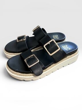 Madden NYC Black Double Buckle Platform Slide Sandals Size 8